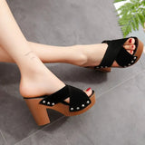 New Fashion Slippers Fashion Rivets Open Toe Trendy Women Shoes Thick Heels Middle Heels Women's Slippers Plus