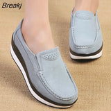 Women Flat Platform Loafers Ladies Elegant Suede Leather Moccasins Shoes Woman Slip On Moccasin Women's Blue Casual