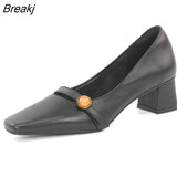 Summer Autumn Single Shoes Women's Thick Heel French Mary Jane Medium Heel Gentle Square Toe Retro Shallow Soft High