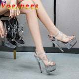 PVC Transparent Diamond Women Shoes Entire Hyaline Summer Crystal High-Heels Model Show 14.5CM Super High Heel