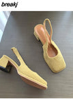 Women Shoes Slingbacks Thick Heel Sandals Elegant Pumps For Party Wedding Shoe Square Toe Sandal Slip On Mule Shoe