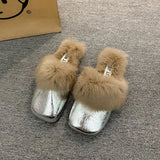 Breakj Red Explosion Bag Head Hair Slippers Women Wear Plus Plus Velvet And Anti-Slip 2025 New Autumn And Winter Plush Warm Cotton