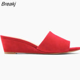 Women Slippers Elegant Summer 3cm Velvet Mules Wedge Sandals Slippers Open Toe High Heels Casual Dress Woman