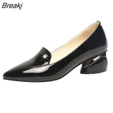 Size 34-42 Ol Office Lady Shoes Black Patent Leather Dress Shoes Pointed Toe Boat Shoes Med Heels Pumps zapatos