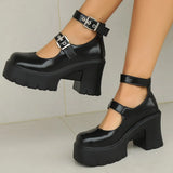 Chunky Platform Pumps for Women Super High Heels Ankle Strap Mary Jane Shoes Woman Patent Leather Thick Heel Pumps