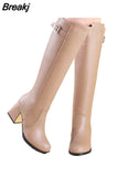 Women white leather Knee Bare Boots Square High Heel Casual Long Tube Booties Lady Sexy Over Knee Thigh High Boots lady winter