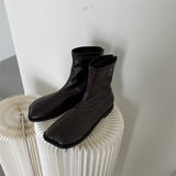 Autumn Soft Leather Women Boots Square Toe Zipper Ankle Boots Simplicity Casual Women Shoes Fashion Flats Botas