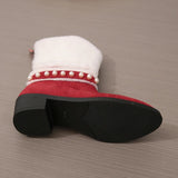 Winter Fur Warm Snow Boots Women Fashion Pearl Thick Heels Mid Calf Boots Woman Christmas Thicken Plush Cotton Padded