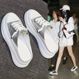 for Women Summer Sandals New Korean Version of No Heel Thick Bottom Pedal Platform Flats Women's White Shoes