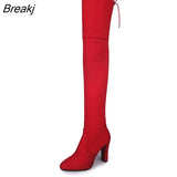 Spring New Fashion Side Zipper Large Size Long Women's Boots Were Thin High-heeled Thick Suede Over-the-knee Women