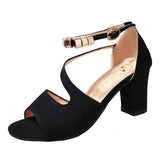 Spring Summer Sexy Fish Mouth Hollow Roman Sandals Thick With Word With Beaded High Heels Female Summer Sexy Female