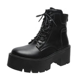 Autumn Winter Chunky Motorcycle Boots Women Punk Style Thick Bottom White Ankle Boots PU Leather Platform Booties
