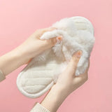 Winter New Furry Slippers Women Cross Strap Fluffy Fur Home Slides Woman Soft Sole Non Slip Indoor Floor Ladies Flip