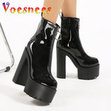 And Autumn 2023 New Thick Heel Short Boots European And American Fashion 14CM Women Shoes Front Zip Round Head High