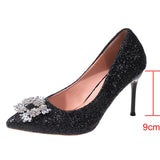 2024 Bling Silver Sequins Pumps for Women Rhinestone Party Wedding High Heels Shoes Woman Pointed Toe Thin Heel