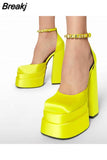 Brand Women High Heesl Shoes Sexy Thick Heel Platform Shoes Square Toe Rhinestone Woman's Pumps Party Wedding Shoes