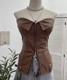 Real Shooting Hottie Retro Tender With Chest Pad Wrapped Bra Zipper Design Smear Bra Vest Short Sleeveless Top