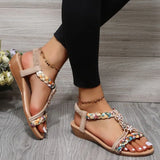 Women Wedges Bohemian Sandals Summer 2023 Flower Non Slip Beach Sandalias Mujer Elastic Band Low Heels Roman Shoes