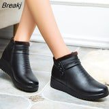 2023 Fashion Winter Boots Women Leather Ankle Warm Boots Mom Autumn Plush Wedge Shoes Woman Shoes Big Size
