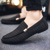 Men Shoes Fashion Loafers Breathable Canvas Sneakers Men Slip-On Casual Shoes Soft Comfortable Non-slip Driving Flats Black