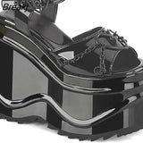 Sandals Women Wedge Heel Shoes Heart Chain High Heels Summer Peep Toe Pumps Thick Soled Beach Sandalias Zapatos