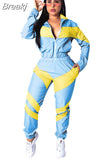 Patchwork Sporty Two Piece Sets Women Tracksuits Suits Zipper Coat Sweatshirt Cargo Pants 2pcs Outfits Sets