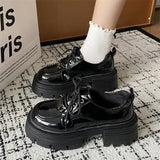 Spring Fashion Thick Soled Oxford Shoes Women's Slip-on Lace Up Loafers shoes Women Casual Versatile Black Leather