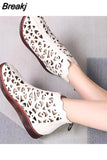 Leather Flats Sandals Spring Summer Sandals Breathable Hole Boots Flat Soft Non-slip Comfortable Sandalias Plus Size