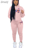 Two Piece Set Women Hooded Sweatsuits Fashion Pink Letter Leopard Print Tracksuit Casual Female Outfits Streetwear