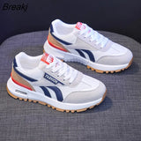 New Women Casual Sport Shoes Girl Street Leather Mesh Patchwork Stripe Comfortable Sneakers All Seasons Trainers
