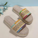 Breakj Round Head Colored Ribbon Thick Bottom Slipper Female One Character Bohemian Sandals