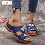 Women Embroider Flower Colorful Ethnic Casual Sandals Comfortable Soft Slippers Flat Platform Open Toe Outdoor Beach