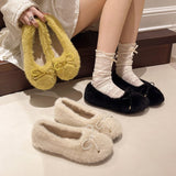 Breakj Fairy Hairy Shoes Women Wear 2024 Autumn And Winter New Korean Version Of Soft-Soled Cotton Shoes Flats Plus Velvet Bean