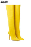 Women Knee High Boots Pointed Toe High Heel Ladies Shoes Party Shoes Stiletto Demonia Boots Stretch Cloth Boots For Women