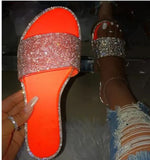 Breakj Summer Women's Flat Bottom Slippers Large Code New Bright Drill Flat Bottom Slippers Women Cold