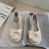 Women Thick Platform Mary Janes Lolita Shoes Party Pumps Summer 2023 New Sandals Bow Chain Mujer Shoes Fashion Oxford