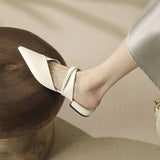 Summer New Fashion Pointed Solid Color Simple Women's Half Slippers Wearing Comfortable Leather Shoes Outside
