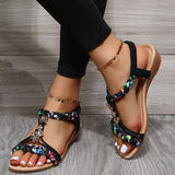 Women Wedges Bohemian Sandals Summer 2023 Flower Non Slip Beach Sandalias Mujer Elastic Band Low Heels Roman Shoes