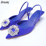 2023 Spring Autumn Fashion Trend Rhinestone Elegant Wedding Shoes Mules Fairy Pointed Toe Flat Chunky High Heels