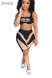 Shorts Sets Sleeveless Hollow Out Top Mesh Patchwork Shorts Sexy Slim Summer 2 Piece Sets Women Outfit Street