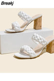Heeled Women's Sandals 2023 New Fashion Brand Woven All-match Niche Slipper Sandals European Style Casual Comfort