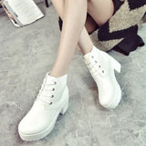 Size 35-41 Short Boots Round Head Black And White Thick-Heeled High-Heeled Cos Martin Boots In Spring And