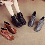 And Winter New Head Layer Cowhide Flat Bottom Soft Bottom Ankle Boots National Wind Leather Retro Martin Boots Warm And Comfortable Cotton