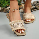 Women Summer Straw Woven Casual Slippers Outdoor Espadrille Flip-flops Fashion Flat Ladies Sandals and Slippers Large Size