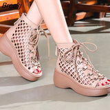 2023 New Hollow Genuine Leather Sandals Women Shoes Sandals Platform Wedges Summer Shoes Woman Fashion Casual