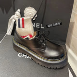 Shoes With Thick Soles Spring And Autumn New English Vintage Leather Shoes Lacing Martin Single Shoes JK Muffin Shoes