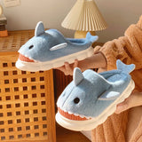 Kids Parents Shark Winter Cartoon Shark Home Slippers Couples Fashion Indoor Thick Bottom Plush Funny Cotton