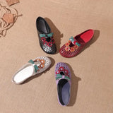 Summer New Flat Bottom Low Heel Women's Shoes National Wind Leather Flower Slippers Hollow Breathable Comfortable Hole Hole
