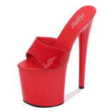 Slippers Women Shoes Summer PU Patent Leather Slipper Women High Heels 20CM Platform Sexy Slippers Nightclub Party