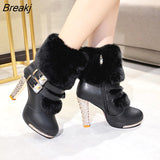 Women Boots Christmas Ankle Boots High Heels Ladies Shoes Femme Warm Elegant Short Boots Red Black Shoes Plus Size